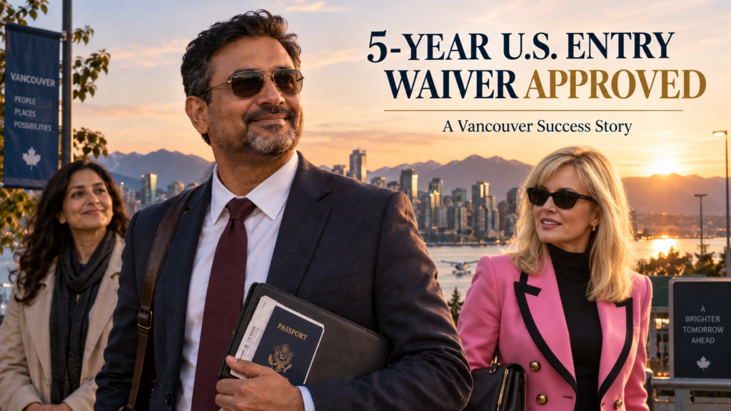 AI-generated illustration representing Peter Gill Vancouver 5-year U.S. entry waiver approval.
